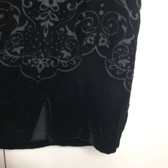 90s Vintage Embossed Velvet Dress Black Sleeveless - Picture 3 of 6